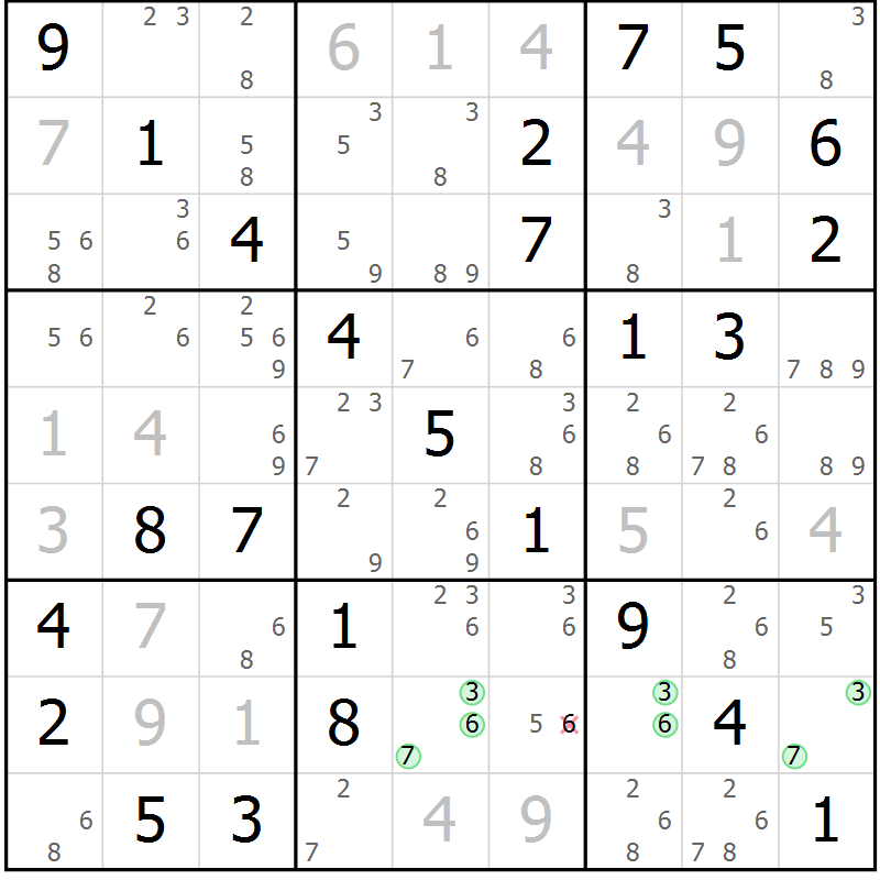 Position des candidats pour la solution de la Gr 10 page 13 du magazine de sudoku Maestro n° 097