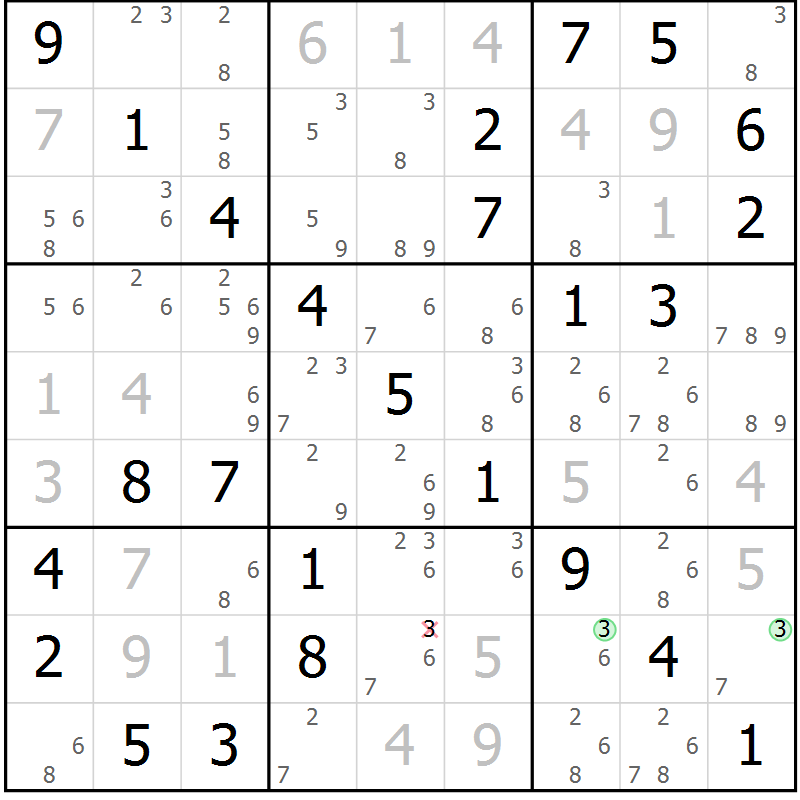 Position des candidats pour la solution de la Gr 10 page 13 du magazine de sudoku Maestro n° 097