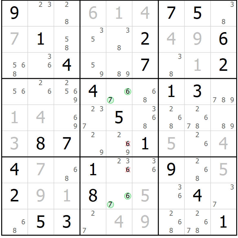 Position des candidats pour la solution de la Gr 10 page 13 du magazine de sudoku Maestro n° 097