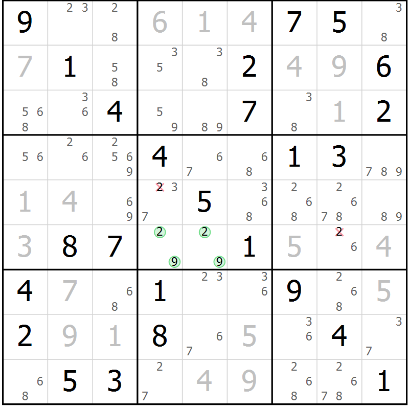 Position des candidats pour la solution de la Gr 10 page 13 du magazine de sudoku Maestro n° 097