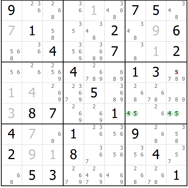 Position des candidats pour la solution de la Gr 10 page 13 du magazine de sudoku Maestro n° 097