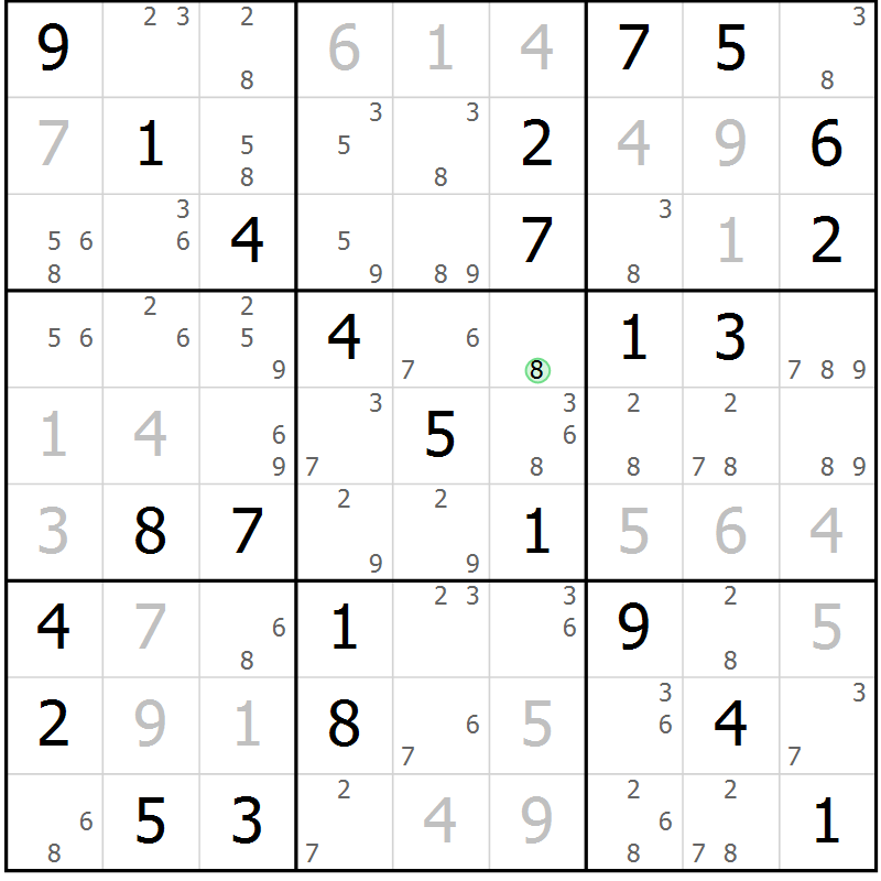 Position des candidats pour la solution de la Gr 10 page 13 du magazine de sudoku Maestro n° 097