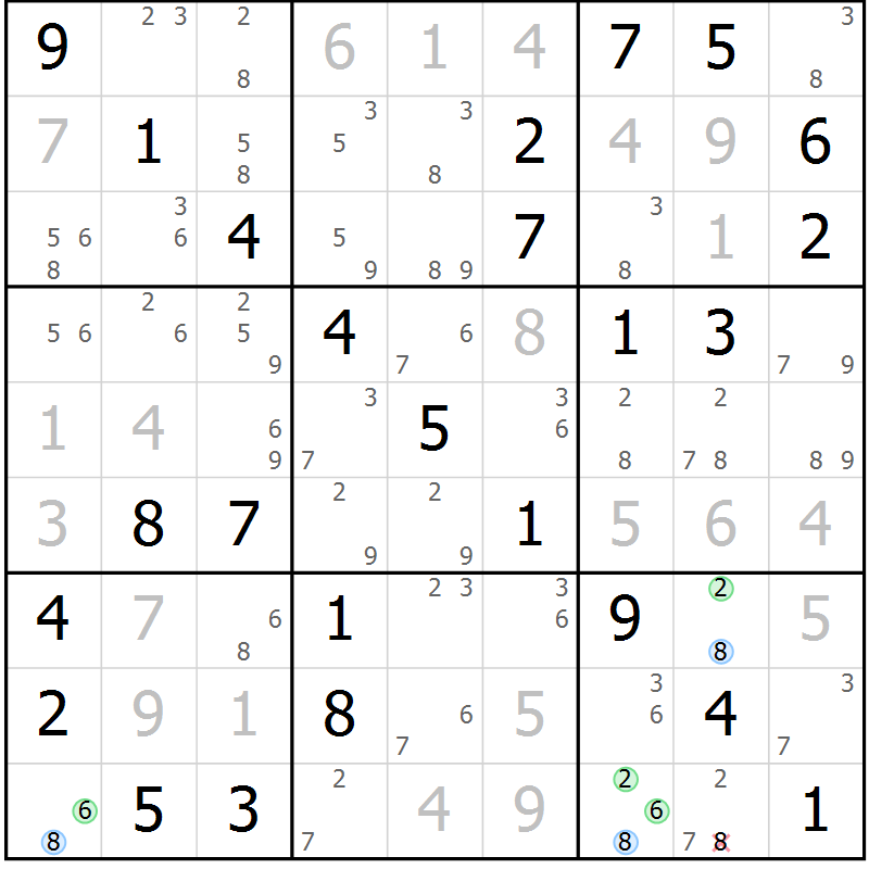 Position des candidats pour la solution de la Gr 10 page 13 du magazine de sudoku Maestro n° 097