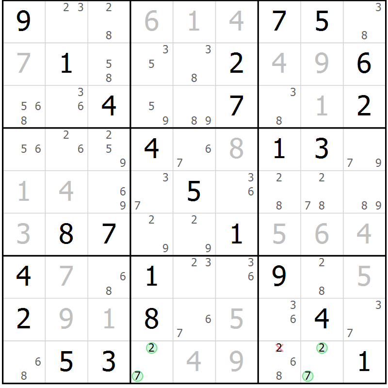 Position des candidats pour la solution de la Gr 10 page 13 du magazine de sudoku Maestro n° 097