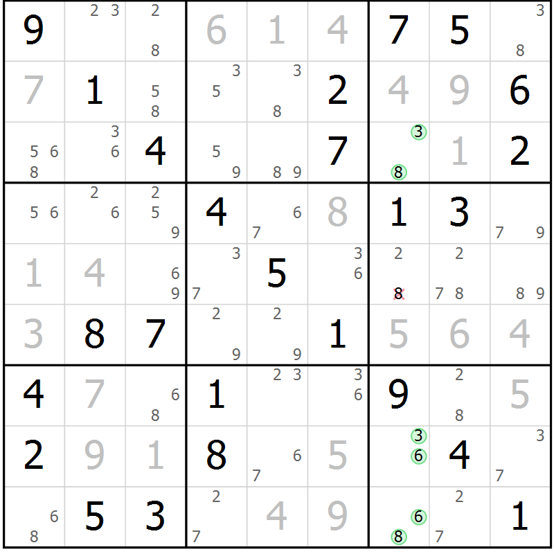 Position des candidats pour la solution de la Gr 10 page 13 du magazine de sudoku Maestro n° 097