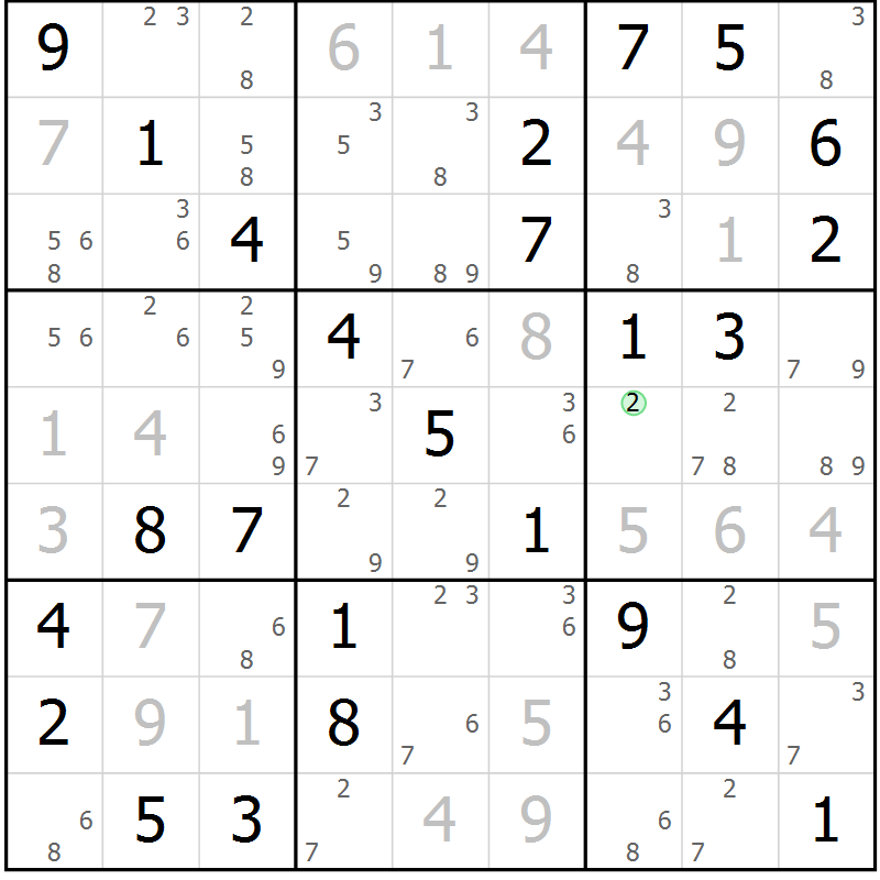 Position des candidats pour la solution de la Gr 10 page 13 du magazine de sudoku Maestro n° 097