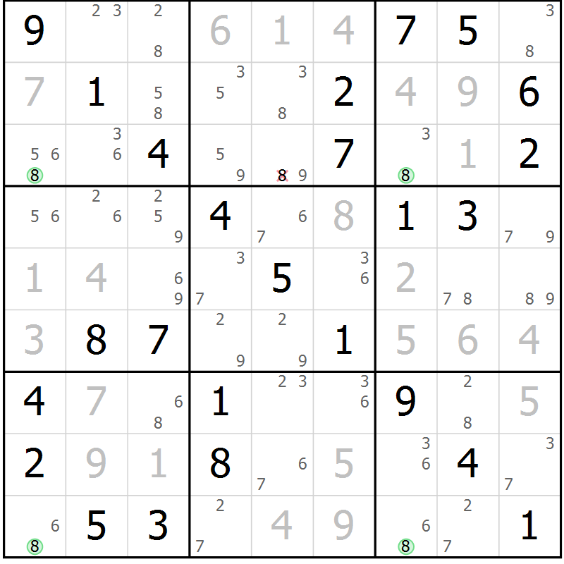 Position des candidats pour la solution de la Gr 10 page 13 du magazine de sudoku Maestro n° 097