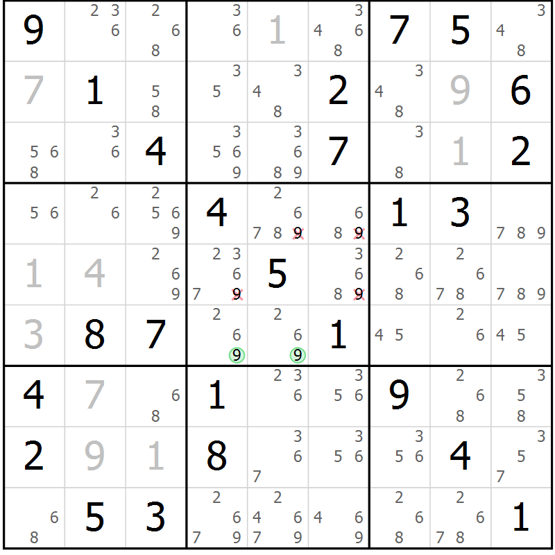 Position des candidats pour la solution de la Gr 10 page 13 du magazine de sudoku Maestro n° 097
