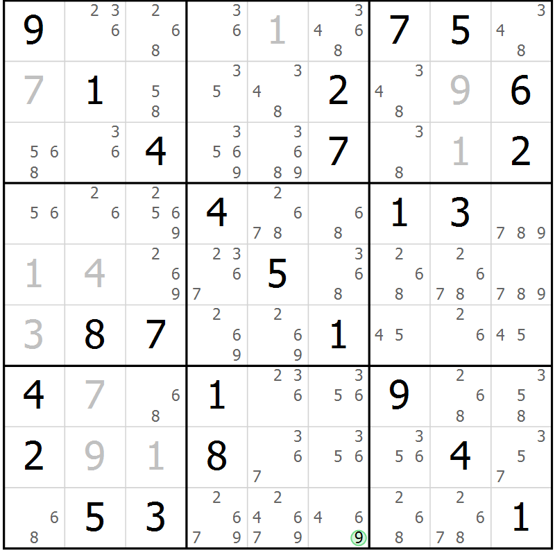 Position des candidats pour la solution de la Gr 10 page 13 du magazine de sudoku Maestro n° 097