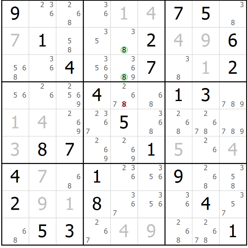 Position des candidats pour la solution de la Gr 10 page 13 du magazine de sudoku Maestro n° 097