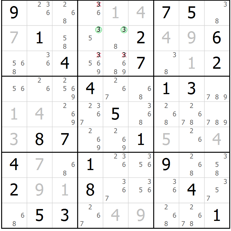 Position des candidats pour la solution de la Gr 10 page 13 du magazine de sudoku Maestro n° 097