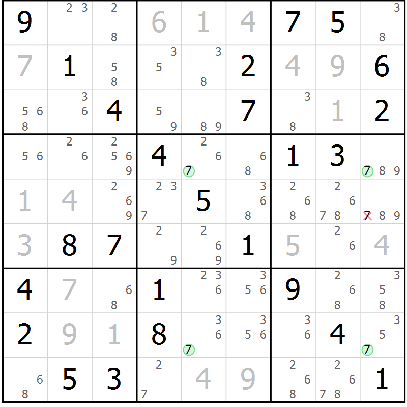 Position des candidats pour la solution de la Gr 10 page 13 du magazine de sudoku Maestro n° 097