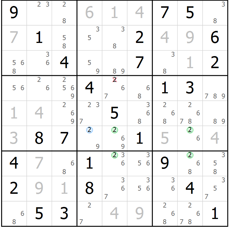 Position des candidats pour la solution de la Gr 10 page 13 du magazine de sudoku Maestro n° 097