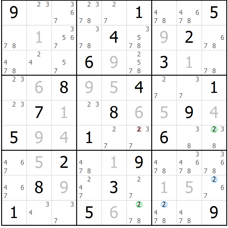Position des candidats pour la solution de la Gr 11 page 14 du magazine de sudoku Maestro n° 097