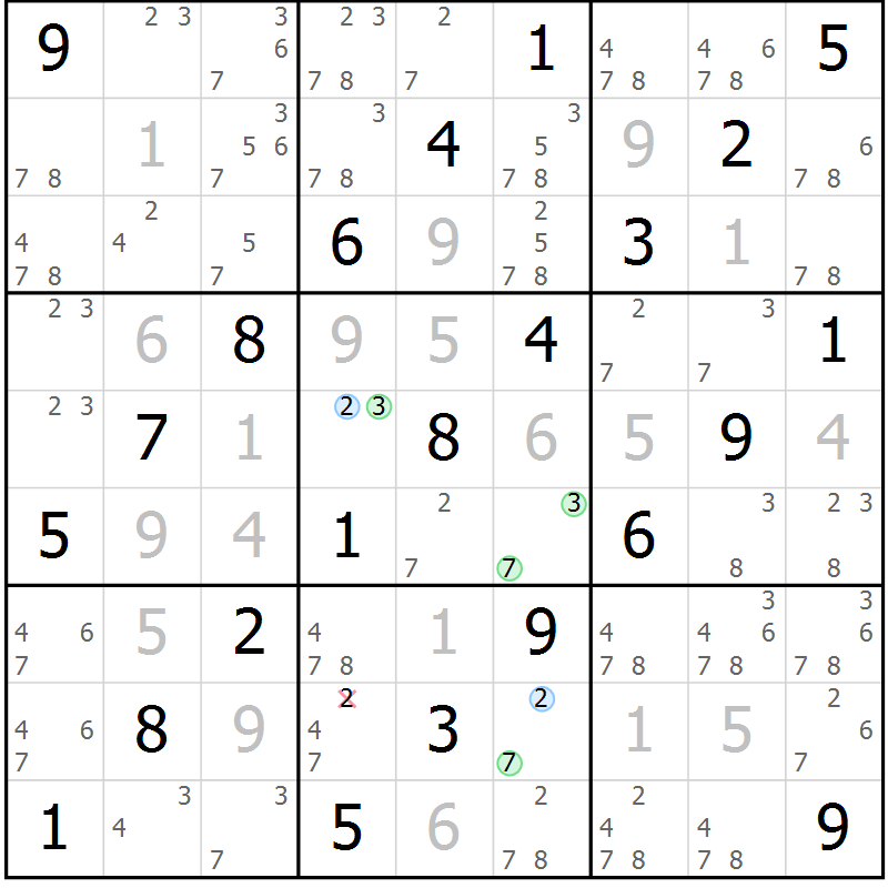 Position des candidats pour la solution de la Gr 11 page 14 du magazine de sudoku Maestro n° 097