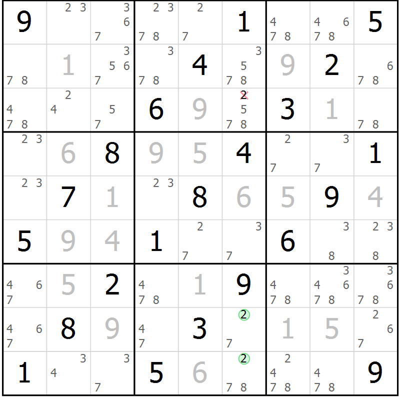 Position des candidats pour la solution de la Gr 11 page 14 du magazine de sudoku Maestro n° 097