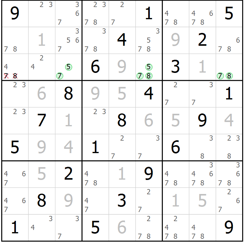 Position des candidats pour la solution de la Gr 11 page 14 du magazine de sudoku Maestro n° 097