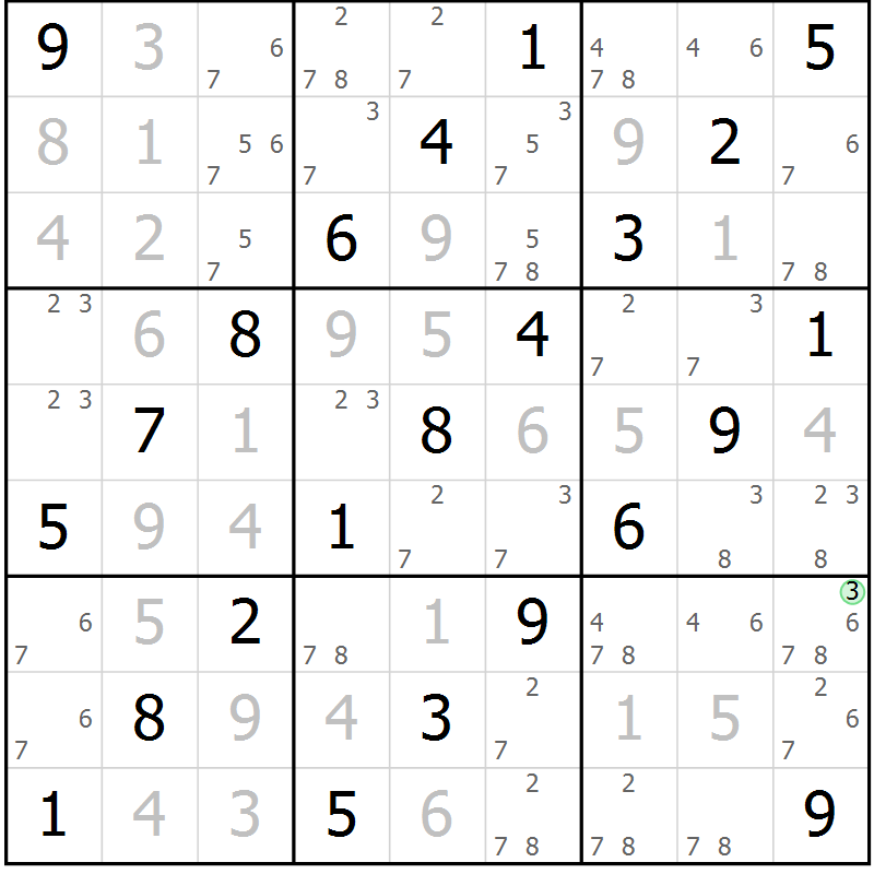 Position des candidats pour la solution de la Gr 11 page 14 du magazine de sudoku Maestro n° 097
