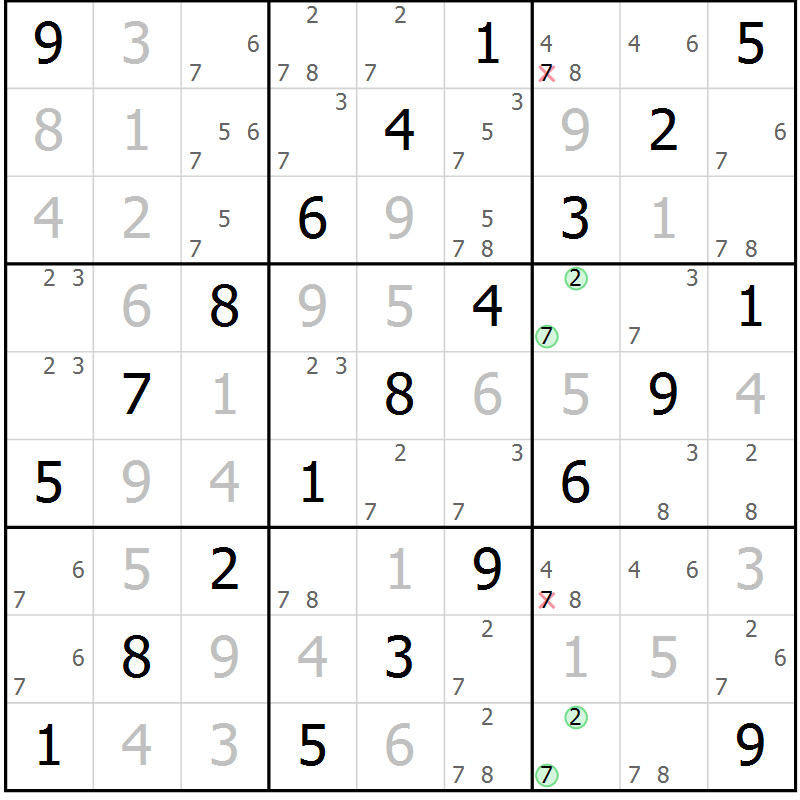 Position des candidats pour la solution de la Gr 11 page 14 du magazine de sudoku Maestro n° 097