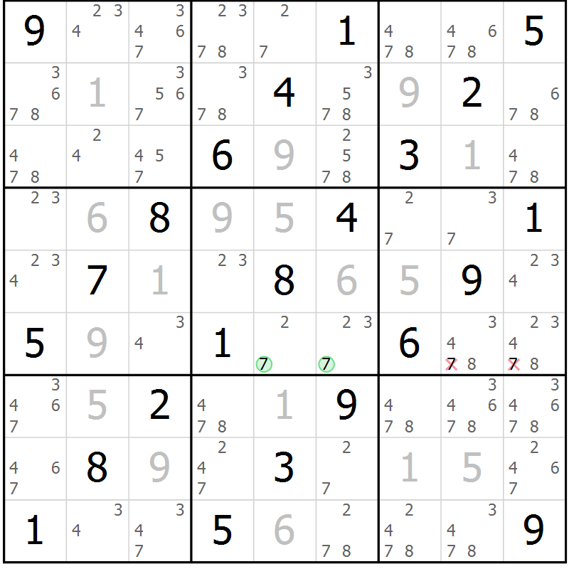 Position des candidats pour la solution de la Gr 11 page 14 du magazine de sudoku Maestro n° 097