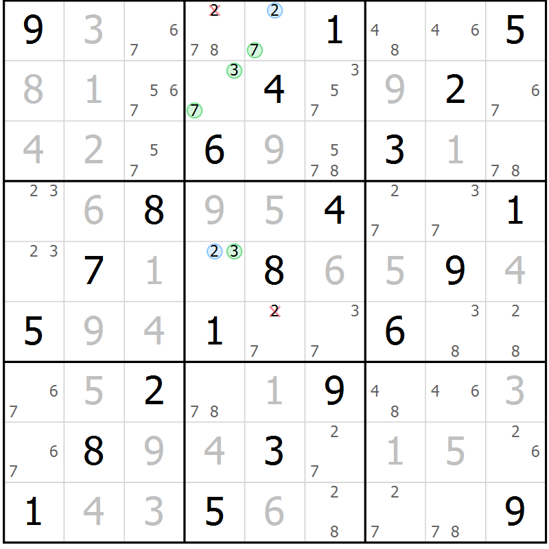 Position des candidats pour la solution de la Gr 11 page 14 du magazine de sudoku Maestro n° 097