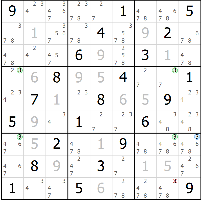 Position des candidats pour la solution de la Gr 11 page 14 du magazine de sudoku Maestro n° 097