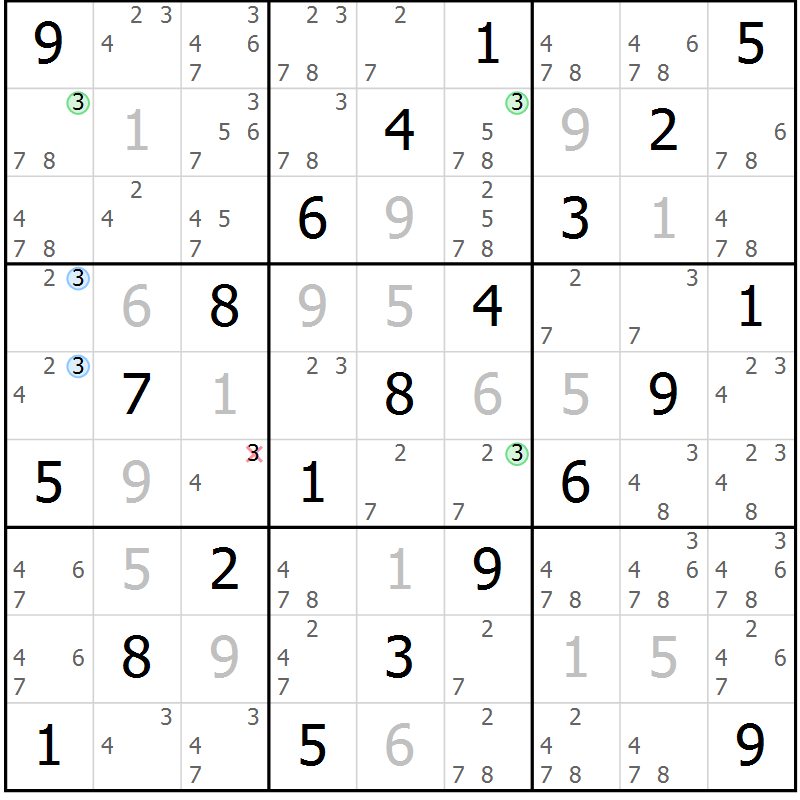 Position des candidats pour la solution de la Gr 11 page 14 du magazine de sudoku Maestro n° 097