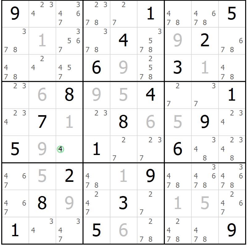 Position des candidats pour la solution de la Gr 11 page 14 du magazine de sudoku Maestro n° 097