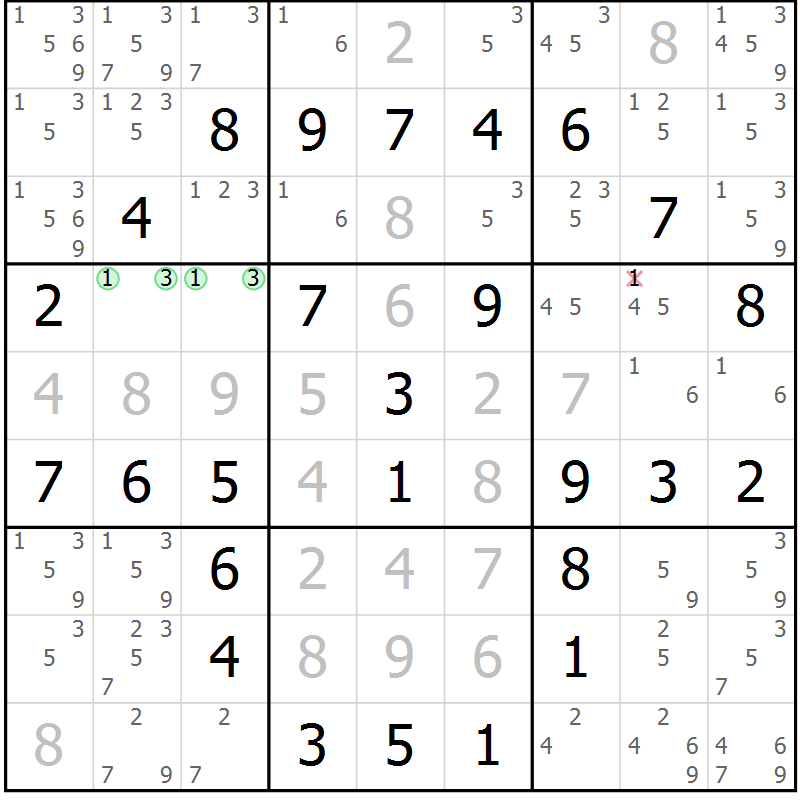 Position des candidats pour la solution de la Gr 12 page 15 du magazine de sudoku Maestro n° 097