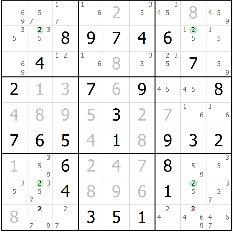 Position des candidats pour la solution de la Gr 12 page 15 du magazine de sudoku Maestro n° 097