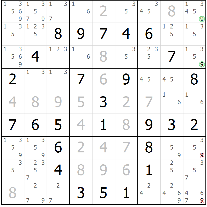 Position des candidats pour la solution de la Gr 12 page 15 du magazine de sudoku Maestro n° 097