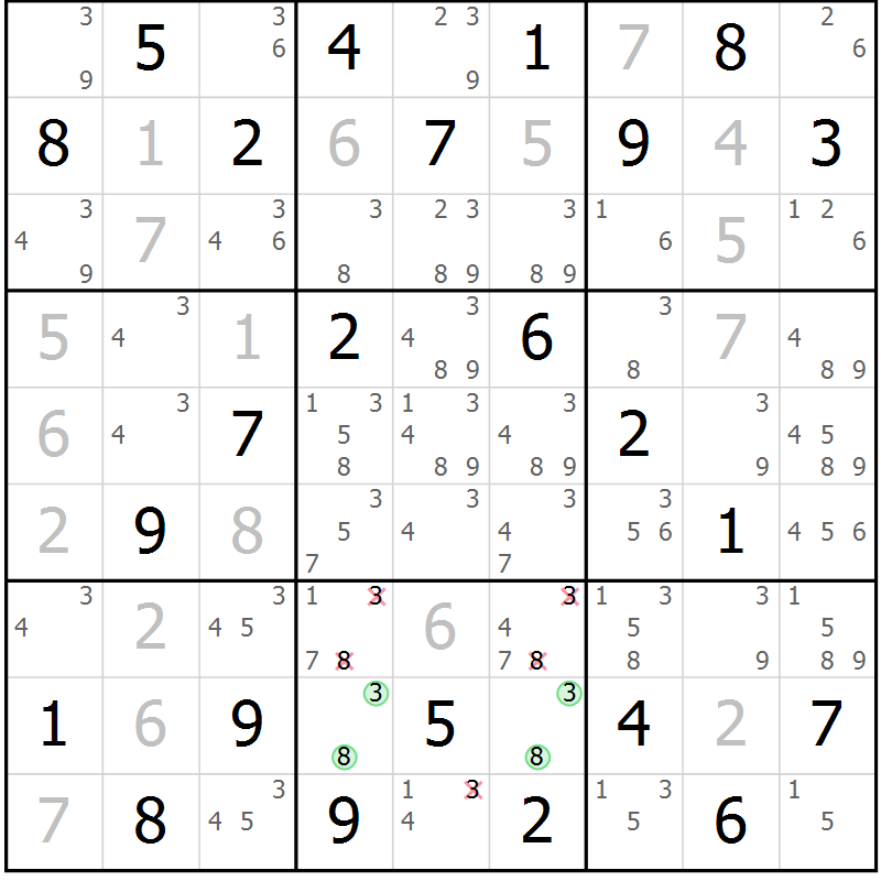 Position des candidats pour la solution de la Gr 13 page 16 du magazine de sudoku Maestro n° 097