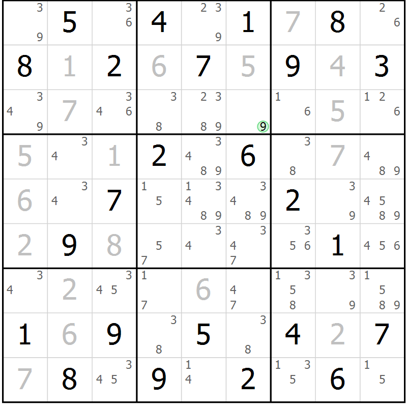 Position des candidats pour la solution de la Gr 13 page 16 du magazine de sudoku Maestro n° 097