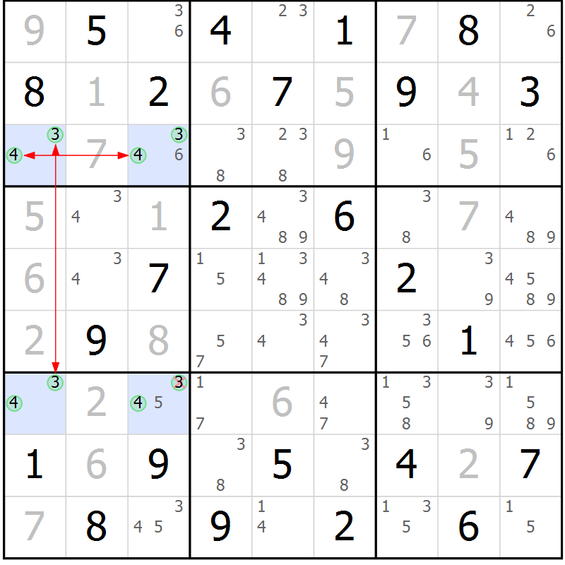 Position des candidats pour la solution de la Gr 13 page 16 du magazine de sudoku Maestro n° 097