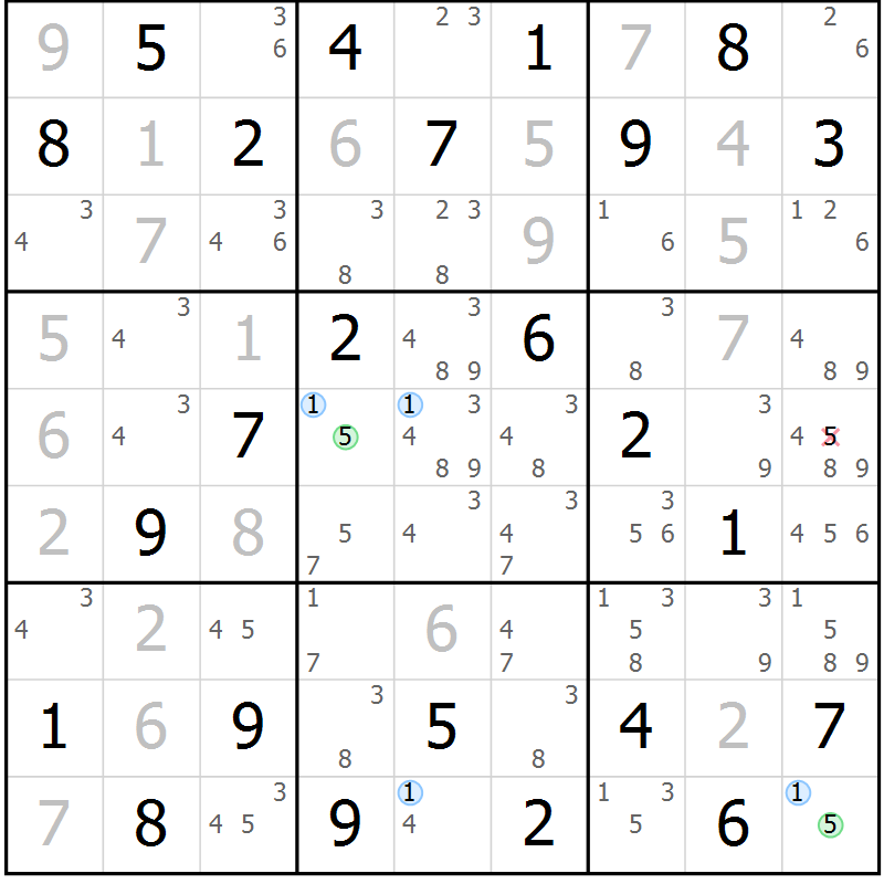 Position des candidats pour la solution de la Gr 13 page 16 du magazine de sudoku Maestro n° 097