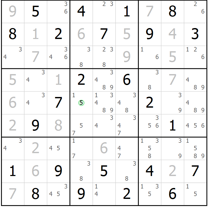Position des candidats pour la solution de la Gr 13 page 16 du magazine de sudoku Maestro n° 097