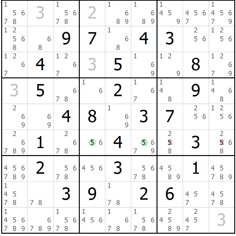 Position des candidats pour la solution de la Gr 15 page 18 du magazine de sudoku Maestro n° 097