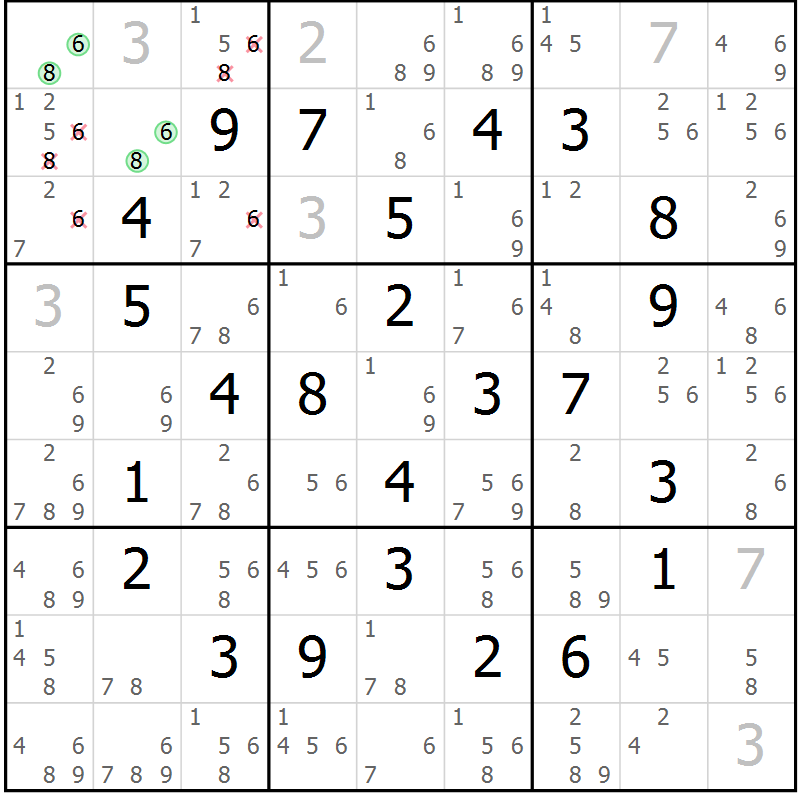 Position des candidats pour la solution de la Gr 15 page 18 du magazine de sudoku Maestro n° 097