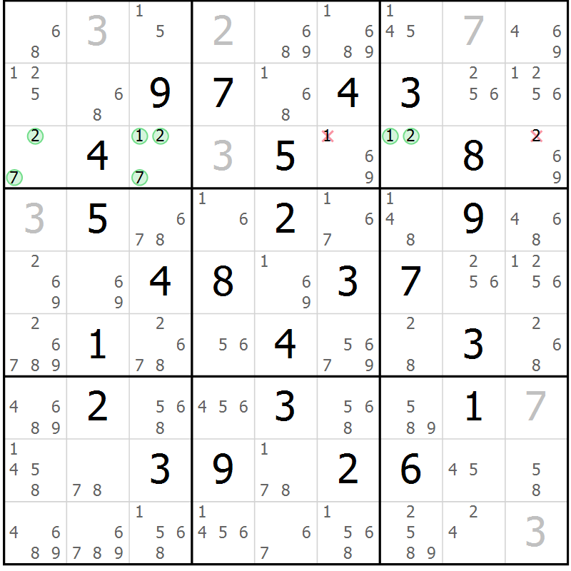 Position des candidats pour la solution de la Gr 15 page 18 du magazine de sudoku Maestro n° 097