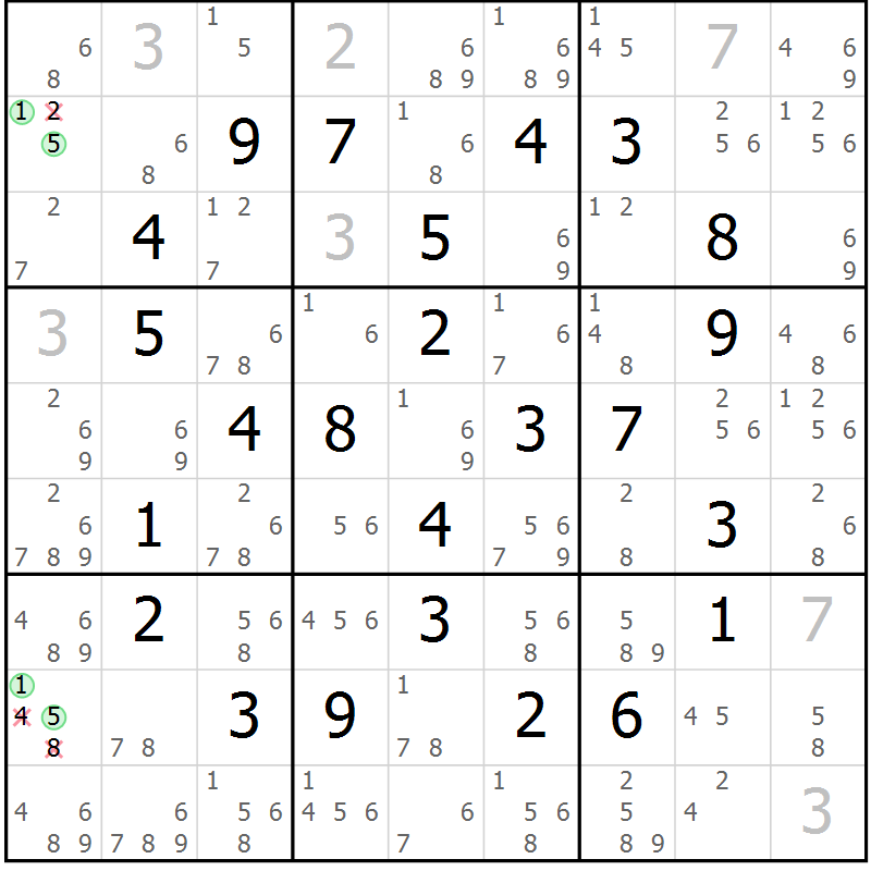 Position des candidats pour la solution de la Gr 15 page 18 du magazine de sudoku Maestro n° 097