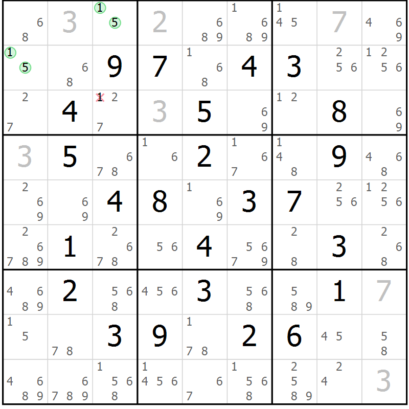 Position des candidats pour la solution de la Gr 15 page 18 du magazine de sudoku Maestro n° 097