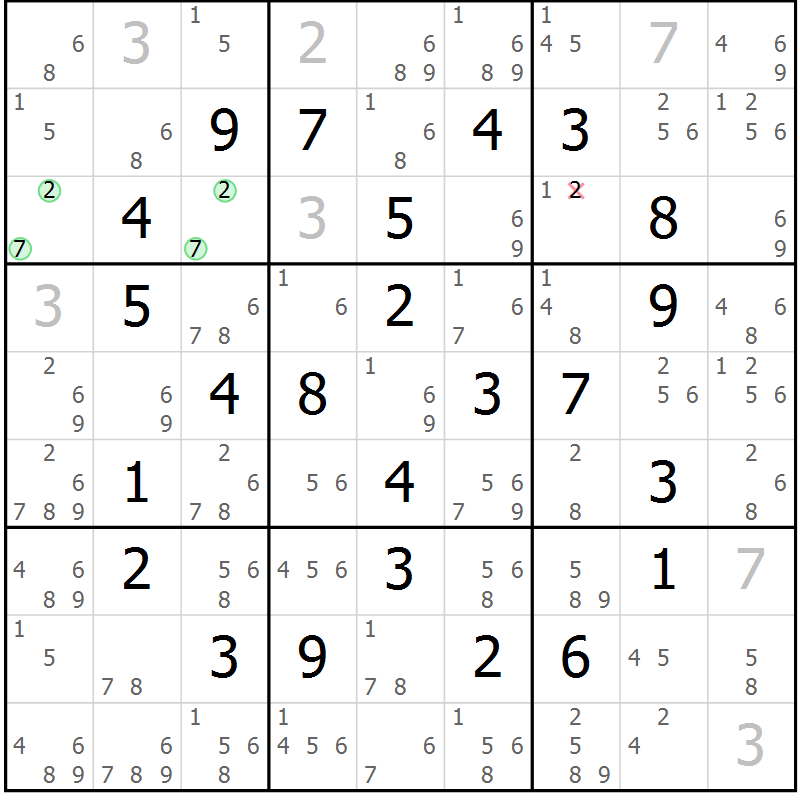 Position des candidats pour la solution de la Gr 15 page 18 du magazine de sudoku Maestro n° 097