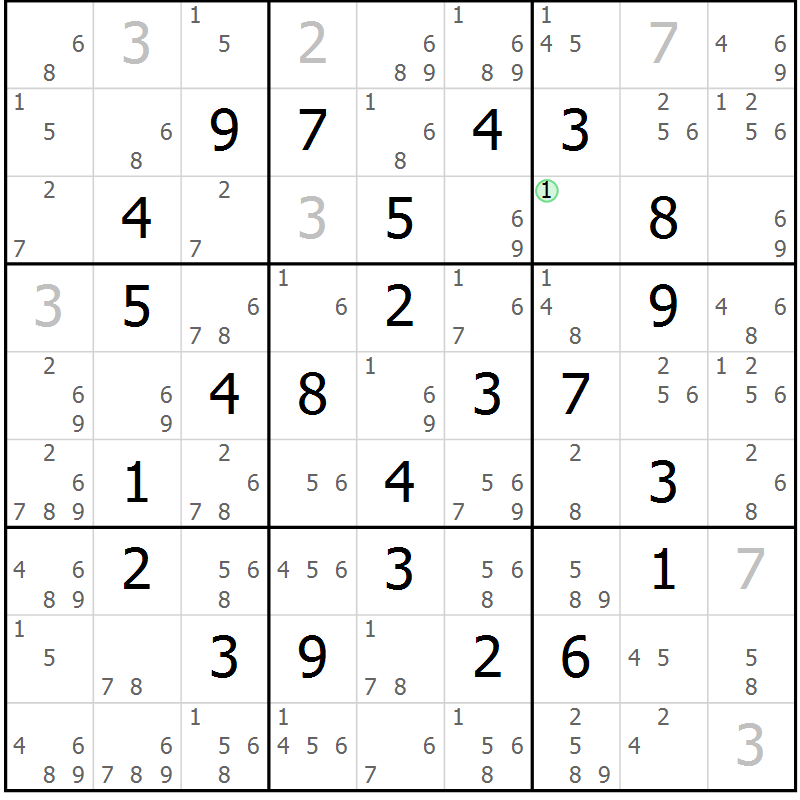 Position des candidats pour la solution de la Gr 15 page 18 du magazine de sudoku Maestro n° 097