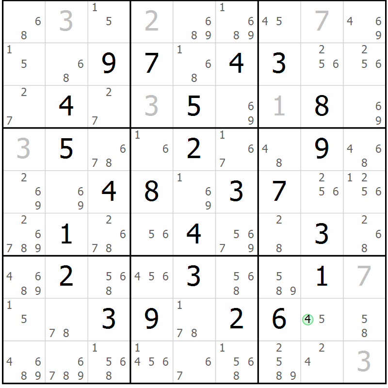 Position des candidats pour la solution de la Gr 15 page 18 du magazine de sudoku Maestro n° 097