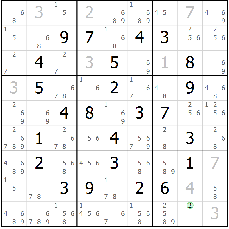 Position des candidats pour la solution de la Gr 15 page 18 du magazine de sudoku Maestro n° 097