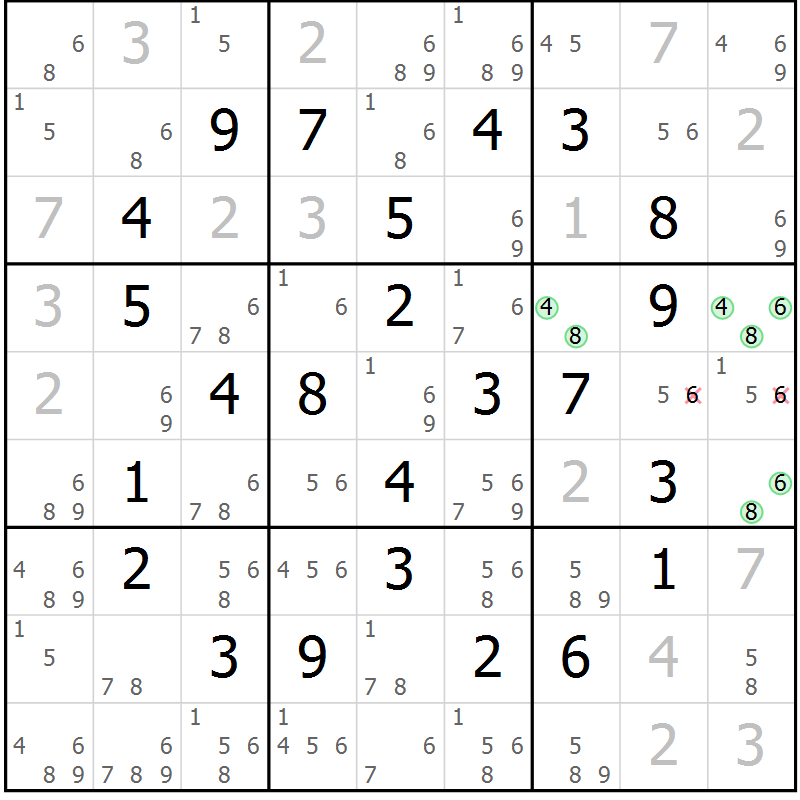 Position des candidats pour la solution de la Gr 15 page 18 du magazine de sudoku Maestro n° 097
