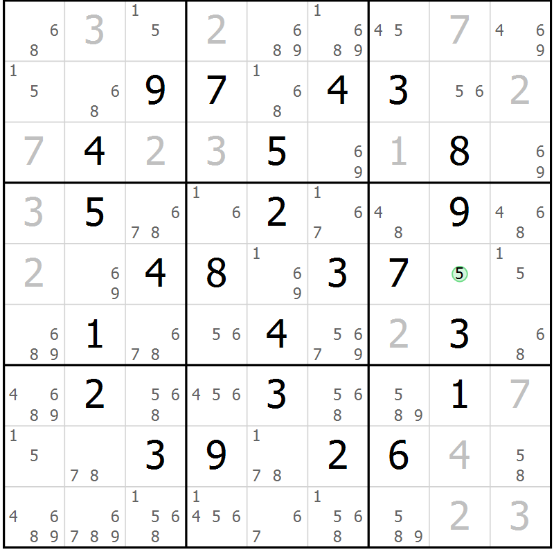 Position des candidats pour la solution de la Gr 15 page 18 du magazine de sudoku Maestro n° 097