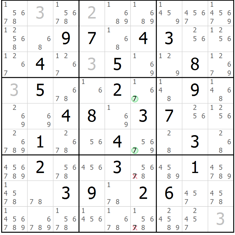Position des candidats pour la solution de la Gr 15 page 18 du magazine de sudoku Maestro n° 097