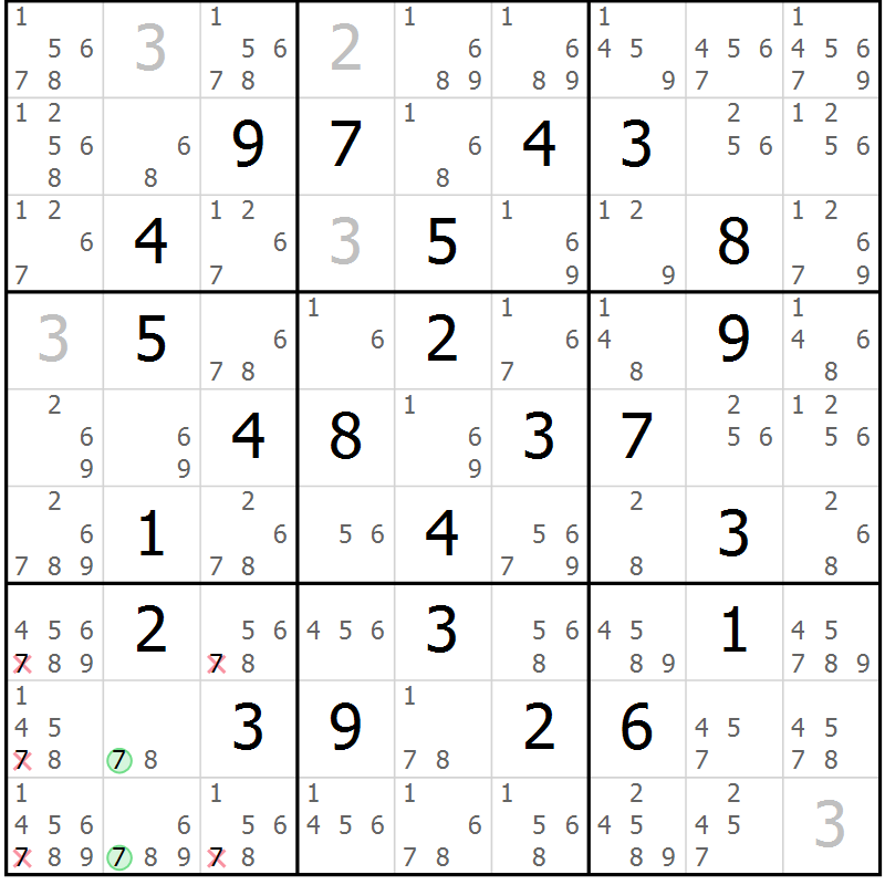 Position des candidats pour la solution de la Gr 15 page 18 du magazine de sudoku Maestro n° 097