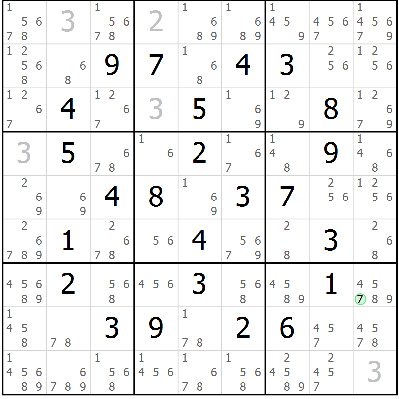 Position des candidats pour la solution de la Gr 15 page 18 du magazine de sudoku Maestro n° 097